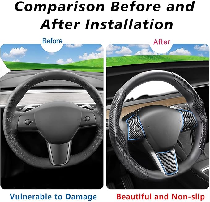 for Tesla 2017-2023 Model 3 and 2020-2024 Model Y Steering Wheel Cover Trim Interior Decoration Protection Accessories(M3/My-Black 5pcs)
