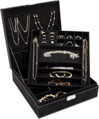Juvale Jewelry Box for Men - 10.5 x 10.5 x 3.5 in, Black Velvet - Locking 2-Layer Travel Jewelry Organizer & Earring Holder, 