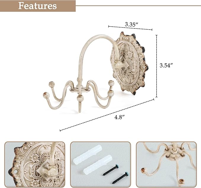 NIKKY HOME Wall Mounted Hooks Jewelry Organizer Rustic Hanging Vintage Decorative Shabby Chic Jewelry Storage Display Hanger 