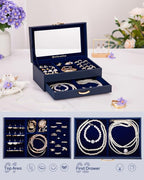 Enthralite Jewelry Box with 1 Drawers: Display Organizer for Earrings Necklaces - Gifts for Girls Women (Dark Blue)