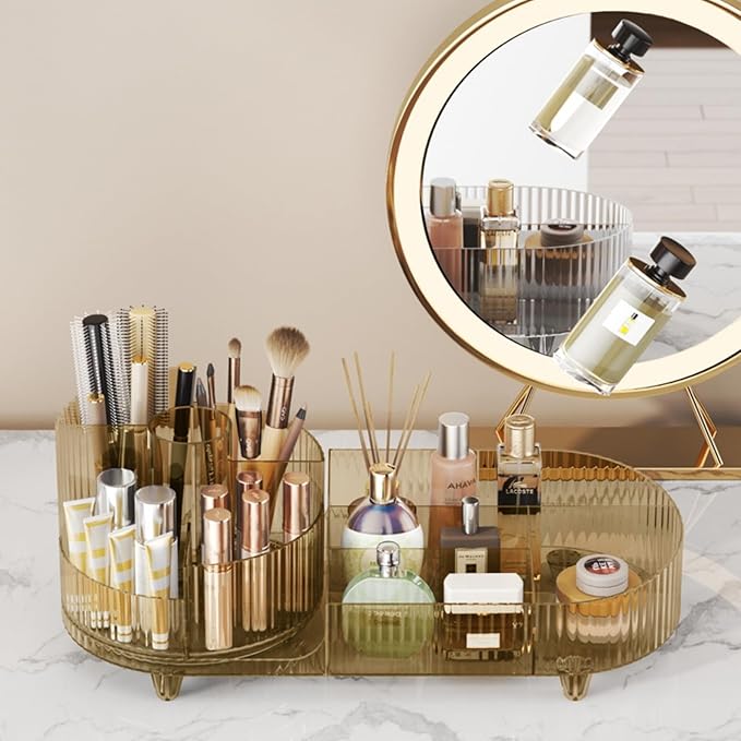 Booklov Roating Makeup Organizer for Vanity, Large Capacity Cosmetic Display Case, Clear Acrylic Countertop Beauty Storage Ho