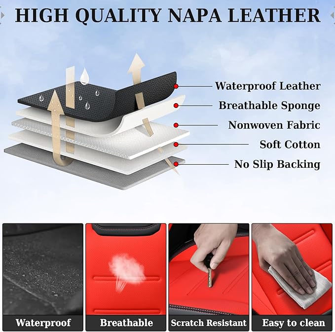 Coverado Car Seat Covers Full Set, Seat Covers for Cars, Car Seat Protector Waterproof, Leather Cushion, Universal Car Interi