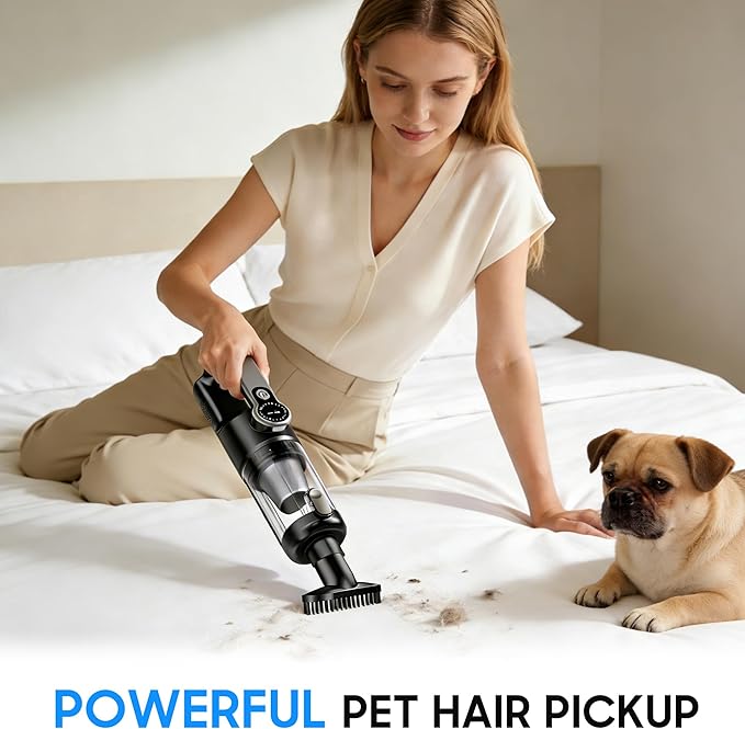 Cordless Handheld Car Vacuum Cleaner for Car Interior, Strong Suction Portable Vacuum for Pet Hair & Quick Home Cleaning, Rec