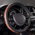 CAR PASS Wood Grain Microfiber Leather Steering Wheel Cover, Universal Fit for 14 1/2-15 inch Black Steering Wheel, Anti-Skip
