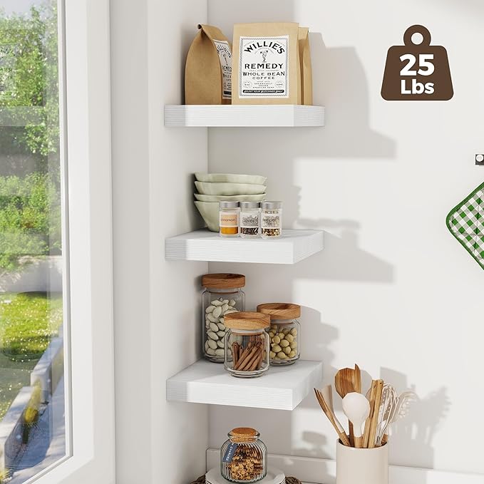 Fun Memories Square Floating Shelves for Wall, 9.3" W x 9.3" D x 1.4" H, Shelves for Wall with Invisible Brackets, Small Wood