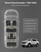 3W Floor Mats & Cargo Liner Fit for 2021 2022 2023 2024 2025 2026 Chevy Tahoe/GMC Yukon/Cadillac Escalade 7 Seat, TPE All Weather Custom Fit Car Accessories Heavy Duty Rubber Full Set Trunk Mats