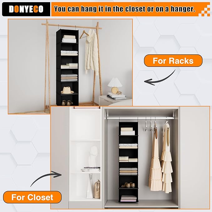 Hanging Closet Organizer and Storage 6-Shelf, Easy Mount Foldable Hanging Closet Wardrobe Shelves, Clothes Handbag Shoes Acce