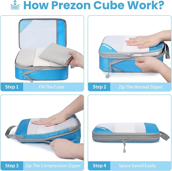Compression Packing Cubes for Travel, Lightweight Vacation Travel Essentials, Travel Accessories for Suitcase Organizer Bags 