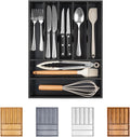 Bellsal Bamboo Silverware Drawer Organizer, Utensil Kitchen Drawer Organizer, Utensil Holder Cutlery Tray with Grooved Drawer