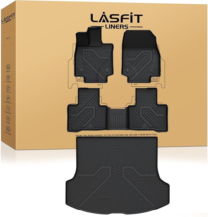 LASFIT Floor Mats & Cargo Mat for Lexus RX/RX350/RX350h/RX500h 2023-2026, TPE RX 350 All Weather Protection Custom Fit 1st & 2nd Row Rubber RX350 Floor Liners, Black, Easy to Clean