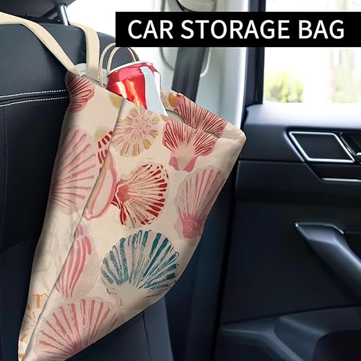 Car Trash Can, Cute Car Trash Bag, Hanging Car Organizer and Storage Bag, Trash Bin for Car Accessories, Vehicle, Travelling, Camping Cute Colorful Conch
