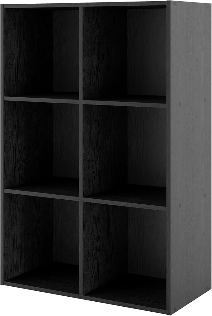 Homes: Inside + Out Apexa 6-Cube Storage Organizer Shelves, Stackable Wood Bookcase Fits Cubby Bins for Organization, Dorm Te