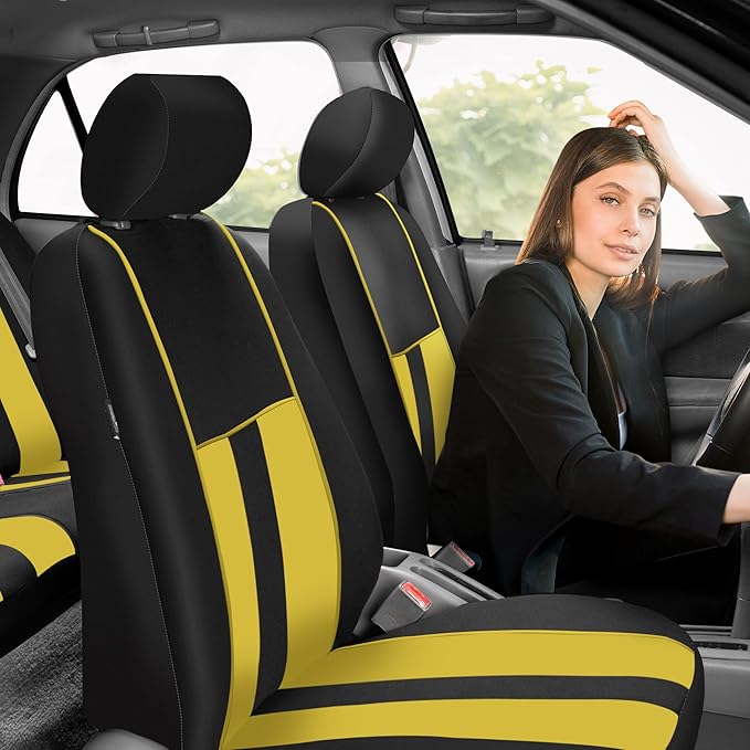 FH Group Car Seat Cover Rear Set Striking Striped Car Seat Covers with Rear Split Bench, Universal Fit Interior Accessories f