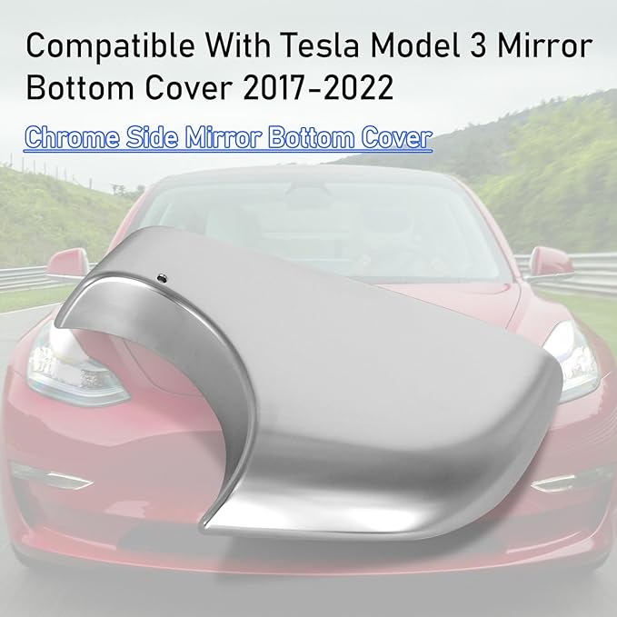 Jaronx Compatible With Tesla Model 3 Mirror Bottom Cover 2017-2025, Chrome Right Passenger Side Door Wing Rearview Mirror Lower Base Cover, For Tesla Model 3 Accessories(Right)