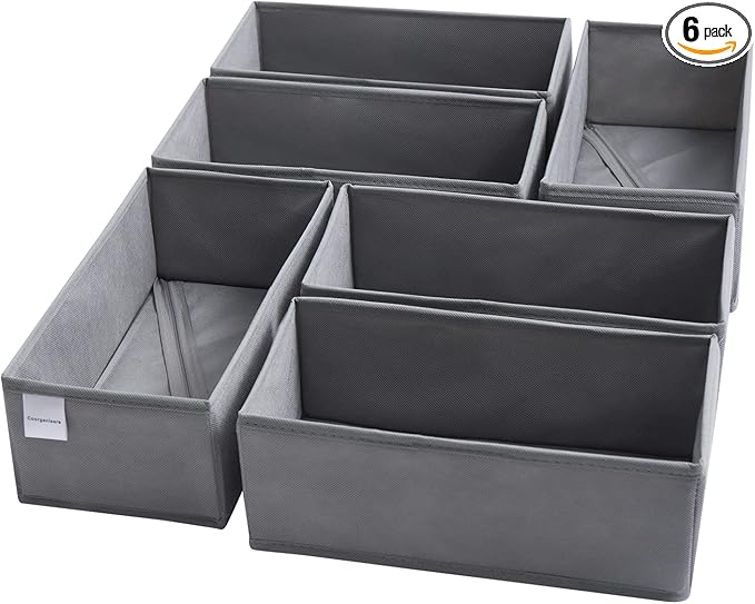 6 Packs Dresser Drawer Organizers for Clothing,Woven-Fabric Baby Clothes Organizer and storage in Bedroom-Closet & Drawer Org