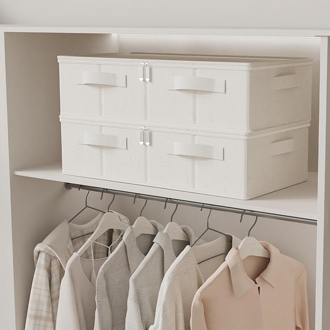 Underbed Storage Container, Foldable Under Bed Bins, Wardrobe Organisers with Lid for Organizing Clothes, Sheets, Blankets, C