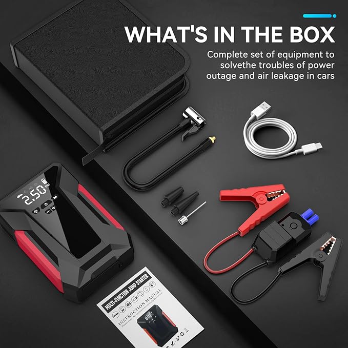 Jump Starter with Air Compressor,4000A Portable Car Battery Jump Starter (10L Gas/8.5L Diesel), 12V Battery Charger