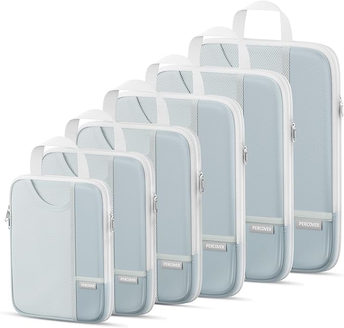 Percover Compression Packing Cubes 6-Piece Set, Packing Cubes Compression for Travel with Multi-Size Organization, Travel Org