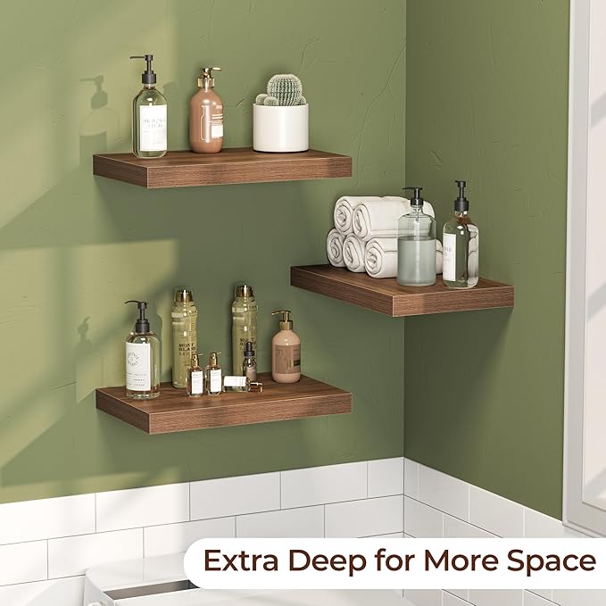 Fun Memories Floating Shelves for Wall 16 Inch Set of 3, Farmhouse Floating Shelves with Invisible Heavy Duty Bracket, 10 Inc