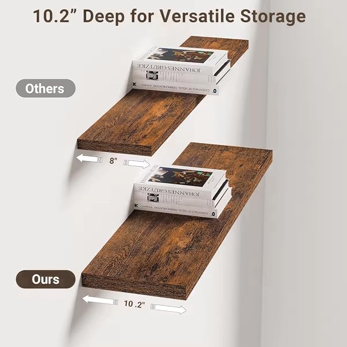 Vivelove 10 Inch Deep Floating Shelves 30 inch Long, 30 x 10 Wide Wall Shelves with Invisible Brackets, for Bedroom Bathroom 