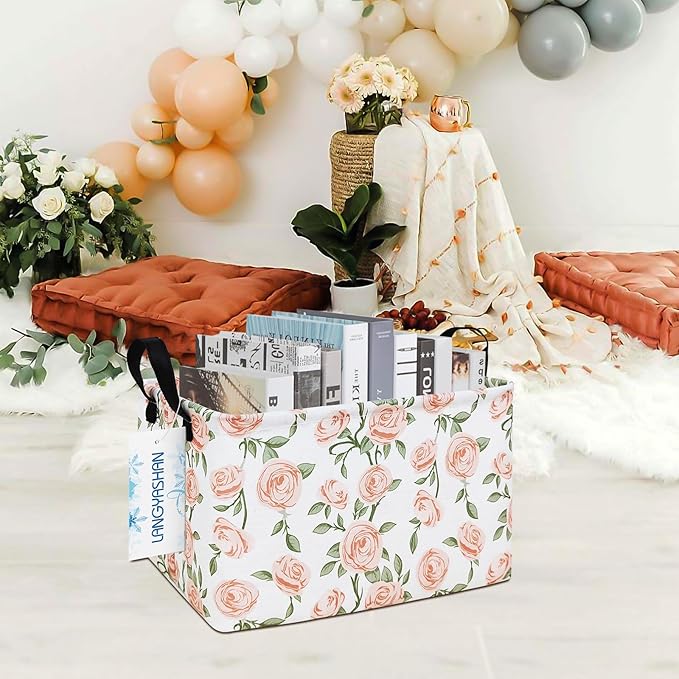 LANGYASHAN Rectangular Storage Bin Collapse Canvas Fabric Cartoon Storage Basket with Handles for Organizing Home Kitchen Boy