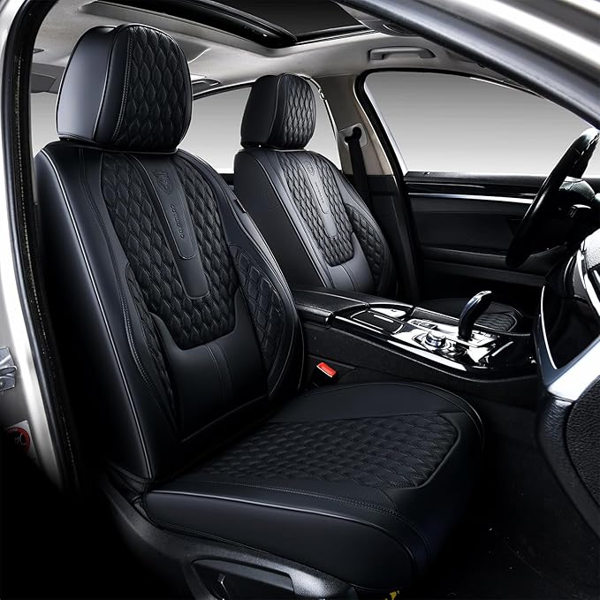 Coverado Front Seat Covers, Car Seat Covers Front Seats, Nappa Leather Seat Covers for Cars, Waterproof Seat Covers with Lumb