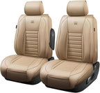 CAR PASS Nappa Leather Car Seat Covers Front Seats, Luxury Seat Protector for Cars, Waterproof Anti-Slip Seat Cushion Airbag 