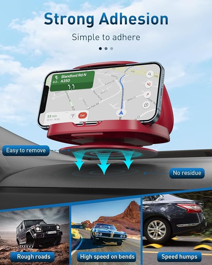 Cell Phone Holder for Car, Vertical Horizontal Car Phone Mount with 360° Rotate Dashboard Cradle Compatible iPhone Samsung Galaxy Android Smartphones, GPS Devices