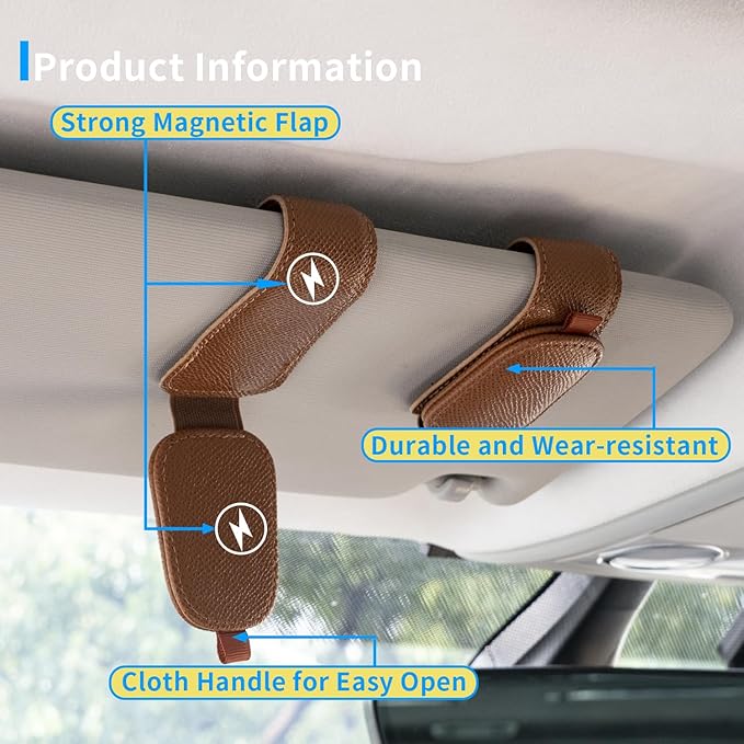 Yuoyar 2 Packs Magnetic Sunglass Holder for Car Visor - Universal Sunglasses Clip for Different Size Eyeglasses - Convenient Interior Car Accessories (Brown)