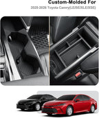 ECOZEN 2026 Camry Center Console Organizer - 2 Pcs Center Console Storage Tray & TPE Cup Holder Insert for 2025-2026 Toyota Camry(LE/SE/XLE/XSE) Accessories - ABS Armrest Box Organizer