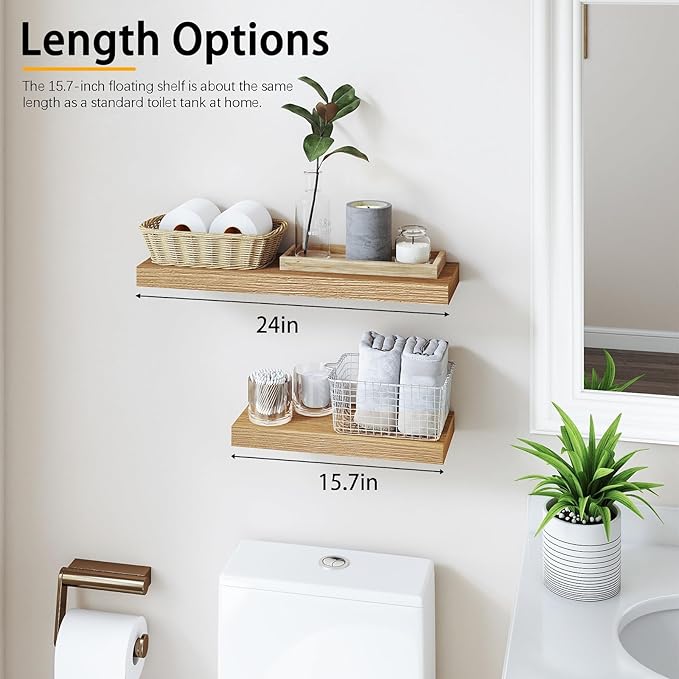INHABIT UNION Oak Floating Shelves Wood for Wall 15.7in Wall Mounted Display Ledge Shelves Perfect for Bedroom, Bathroom, Liv