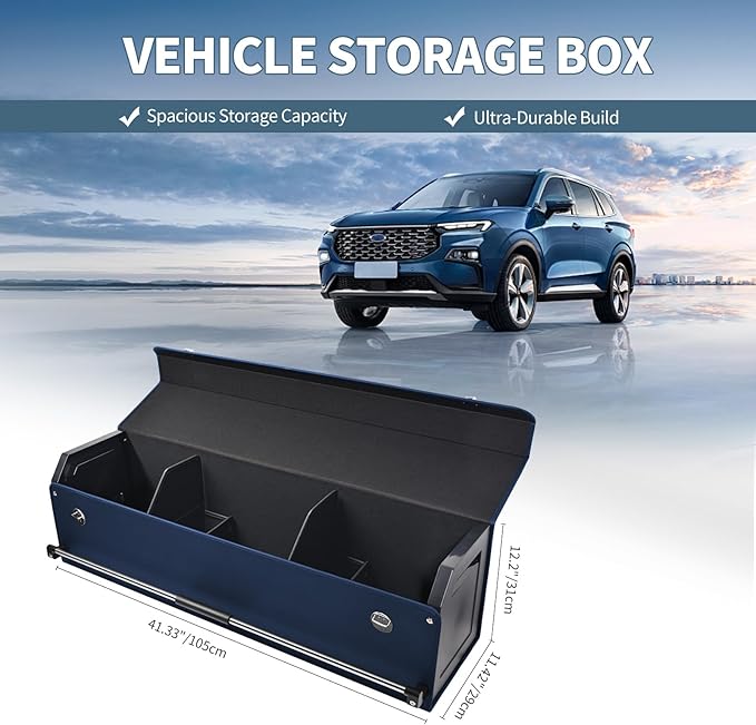 Car Trunk Organizer, Leather Trunk Organizer for Suv with Lid and Push-pull Handle Car Trunk Leather Storage Box Extra Large Ca