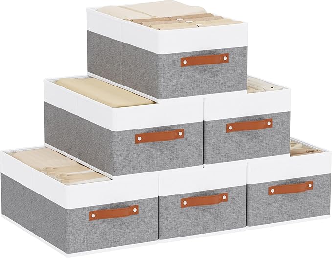 Storage Basket for Shelves, Closet Bin with Handles, 18.5×11×7.9inch Open Foldable Baskets, Fabric Containers Clothes Boxes f