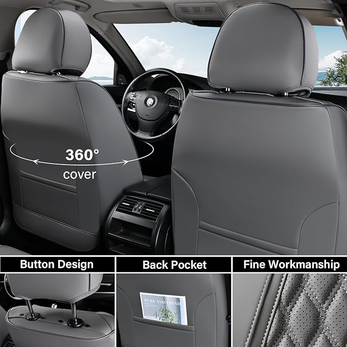 Coverado Front Seat Covers, Luxury Nappa Leather Seat Covers, Car Seat Covers Waterproof, 2 Pack Universal Seat Covers for Ca