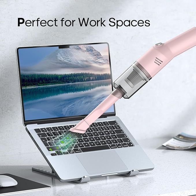 Portable Mini Car Vacuum Cleaner Pink, High Power Cordless(400g) Handheld Rechargeable Vacuum Cleaner for Desk V06