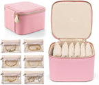 VLANDO Travel Jewelry Box Organizer – Portable PU Leather Jewelry Case with 6/8/12 Zippered Pouches, Compact Storage for Earr