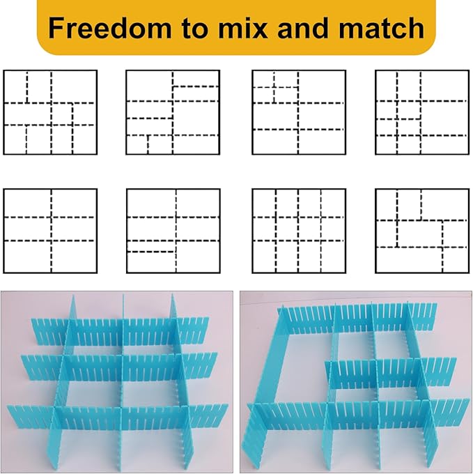 100 PCS Premium DIY Drawer Dividers, Blue, Adjustable Drawer Dividers for Perfectly Organized Drawers, Tidying Makeup, Clothe