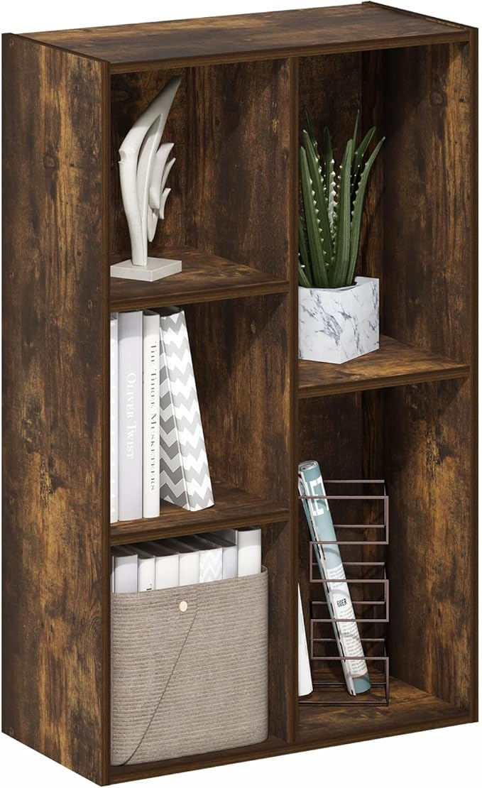 Furinno LUDER Book Shelf, 5-Cube Bookshelf, Reversible Bookcase, 9.4 x 19.5 x 31.5, Easy Assembly, for Living Room, Bedroom, 