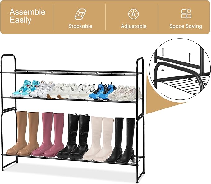 KEETDY 2-Tier Long Shoe Rack for Closet Metal Shoe Organizer for Entryway, Wide Stackable Shoe Storage Shelf with Sturdy Wire