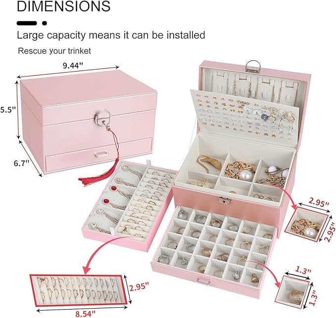 BOOVO Earring Jewelry Box For Women Girl Stud Organizer, 5 Layers Girl Jewelry Organizer Box With Lock Earring Holder Organiz