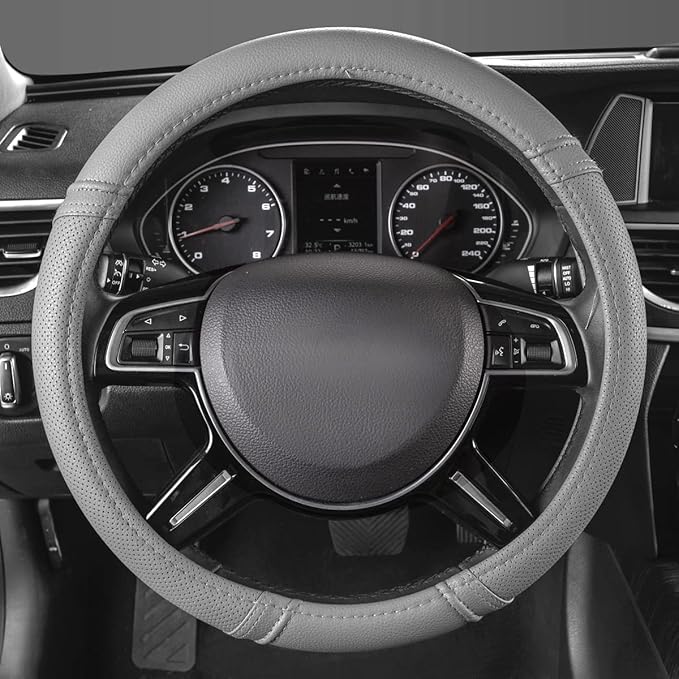 Car Pass Classical Leather Automotive Universal Steering Wheel Covers,Universal Fit for Suvs,Trucks,Sedans,Cars,Vans,14.5-15i