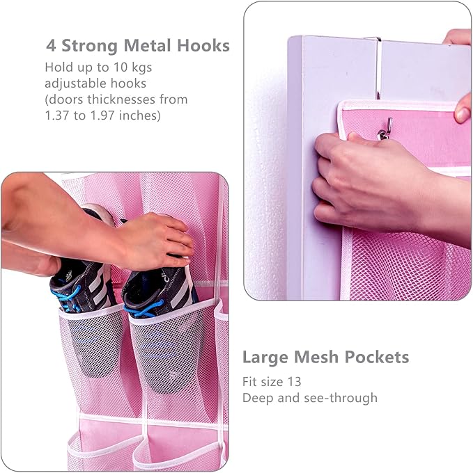 KEEPJOY 28 Pocket Over The Door Shoe Organizer, 2Pack Hanging Shoe Organizer for Door, Hanging Door Shoe Holder Rack with Mes