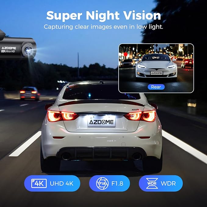 AZDOME M300S 4K Ultra HD Dual Dash Cam Front and Rear, Free 64GB Card, Built-in WiFi GPS Voice Control Car Camera, Night Visi