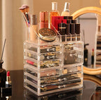 Cq acrylic 3 Pack Clear Makeup Organizer for Vanity,Countertop,Stackable 8 Drawers Cosmetic Storage for Hair Clip,Jewelry,Lip