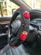 Crochet Ladybug Steering Wheel Cover Universal 14-15 inch (D,Steering Wheel Cover)