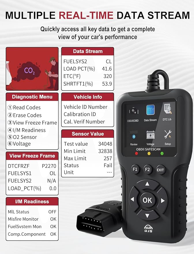2026 Enhanced Universal OBD2 Scanner, Check Engine Code Reader - 45000+ Fault Codes, Live Data, I/M Readiness, Battery Voltage