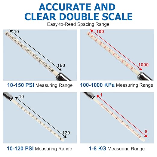 2 Pcs Dual Head Tire Pressure Gauge Heavy Duty Truck Tire Air Gauge 10-150PSI,10-120PSI with Tread Depth Gauge Pencil Tire