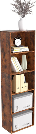 Wooden 5 Cube Storage Organizer, Vintage Brown 5 Tier Bookcase Bookshelf Freestanding Storage Display Organizer,Versatile Cub