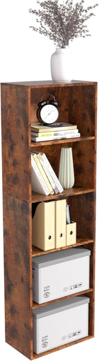 Wooden 5 Cube Storage Organizer, Vintage Brown 5 Tier Bookcase Bookshelf Freestanding Storage Display Organizer,Versatile Cub