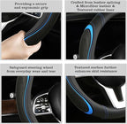 Leather Splicing Black Blue Car Steering Wheel Cover,14.5-15 Inch Universal Microfiber Leather Covers Breathable Anti-Slip Od